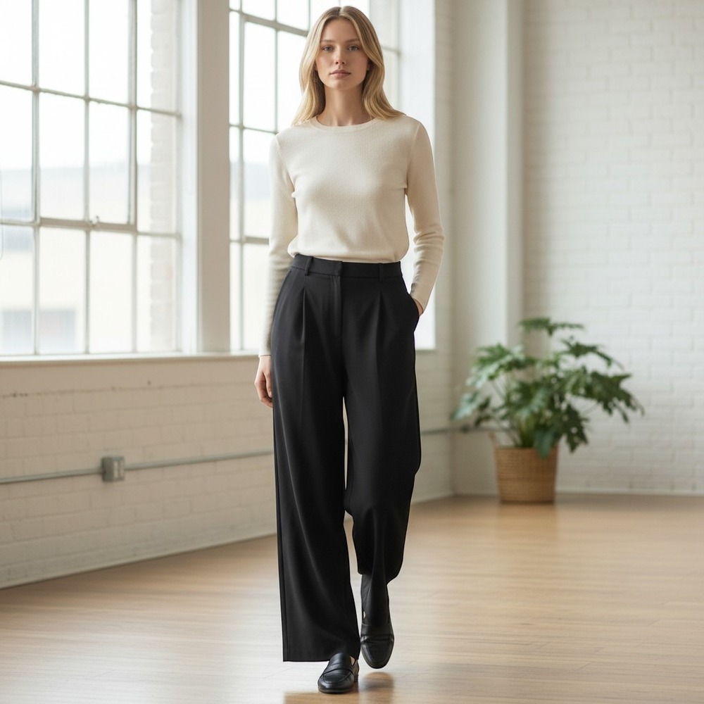Vince Camuto True Blue Pleated Trousers Rich Black 91624307 Size 14 NWT